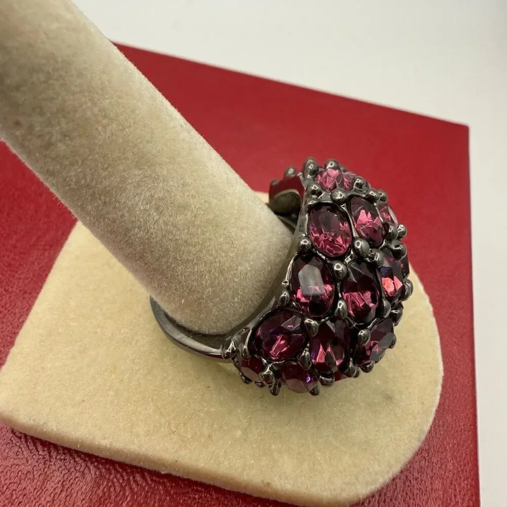 Kenneth Jay Lane cocktail ring domed design rhodolite-inspired stones sz 6 New